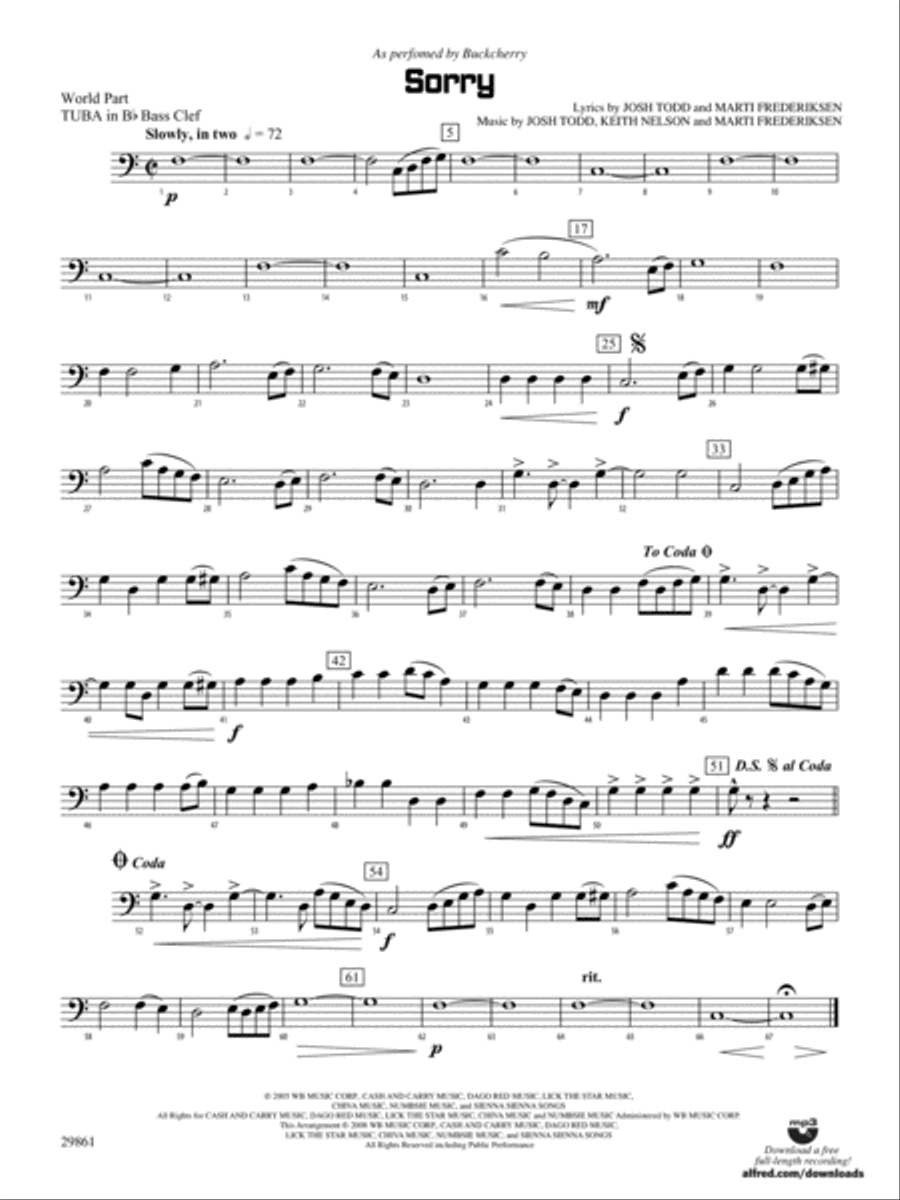 Sorry: (World Part) B-flat Tuba B.C. Concert Band scores gallery preview page 1