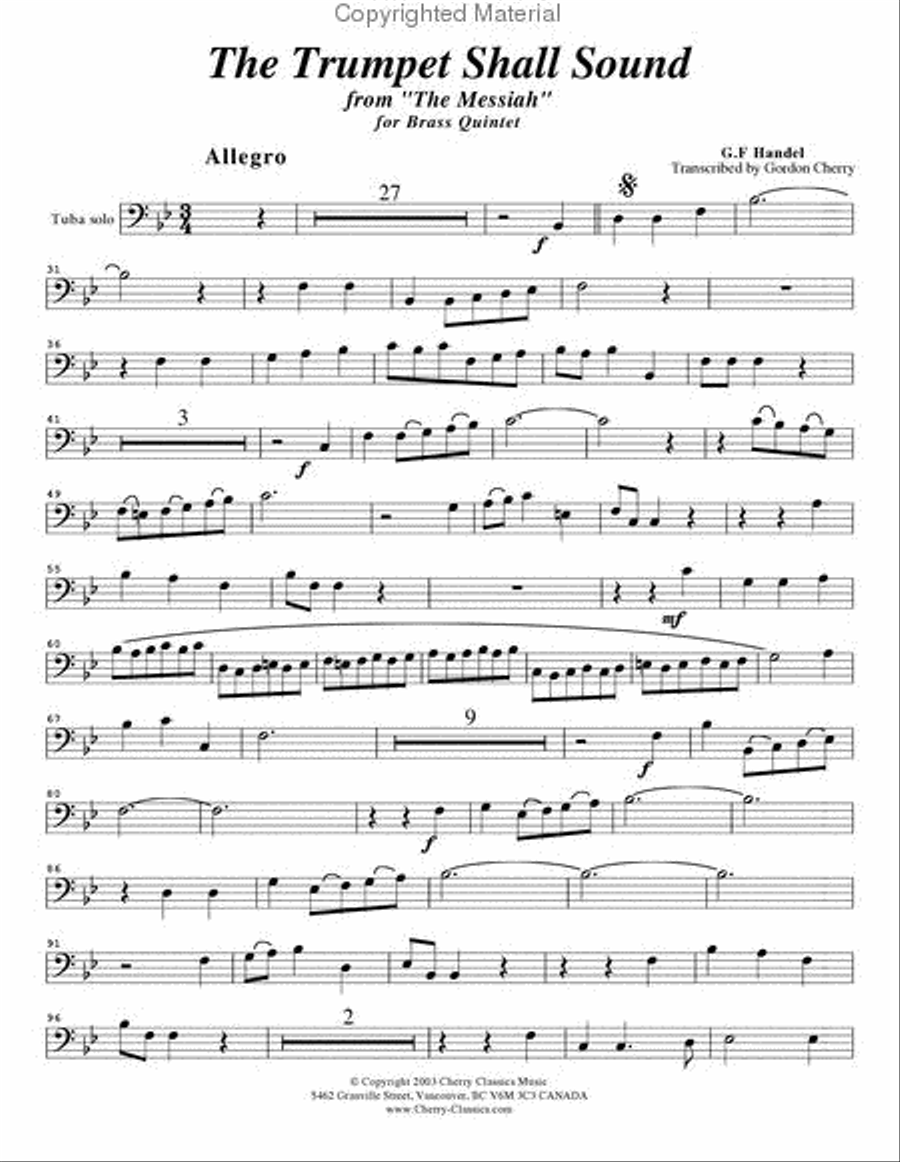 Trumpet Shall Sound in the key of D for Brass Quintet Brass Quintet scores gallery preview page 12