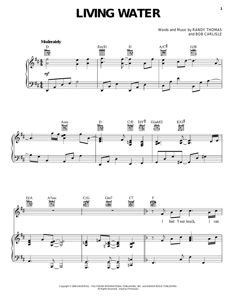 Living Water Piano, Vocal, Guitar scores gallery preview page 1