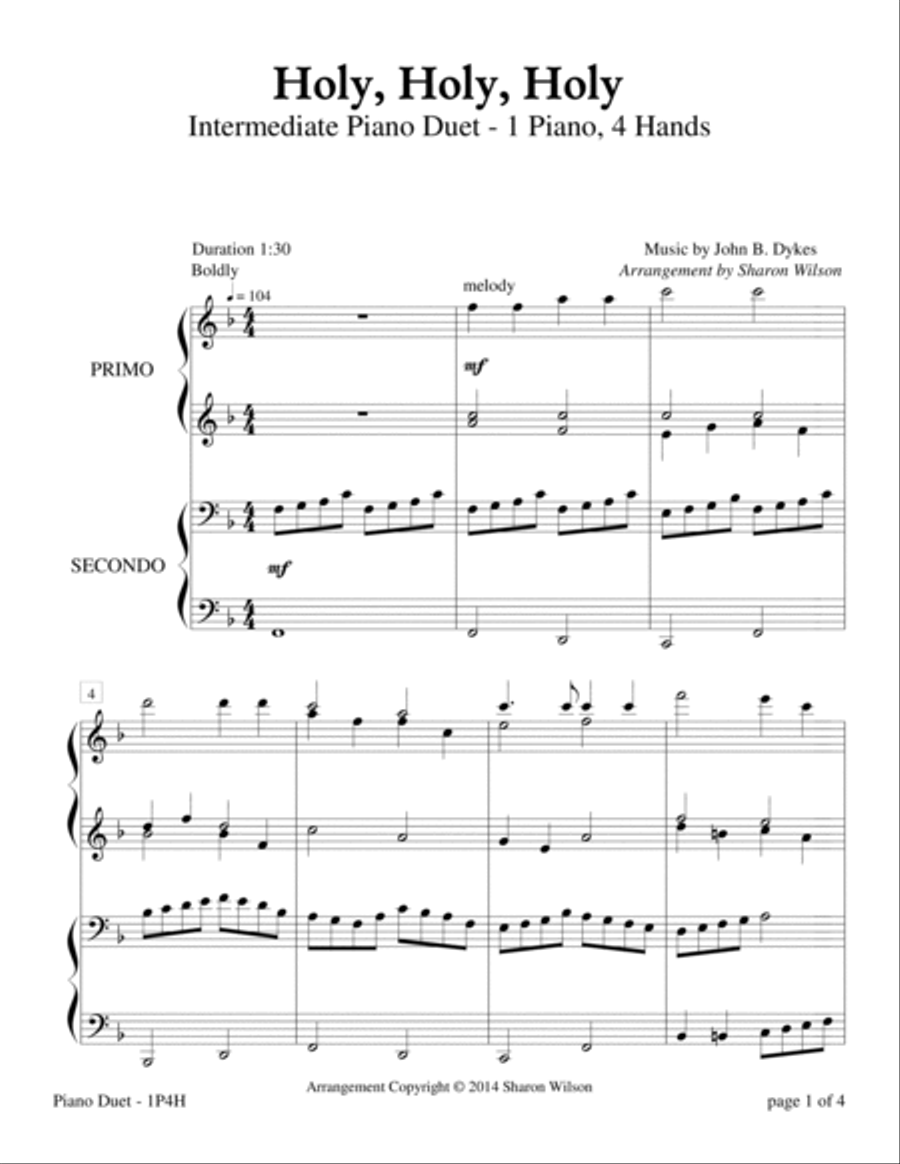Holy, Holy, Holy (Intermediate Piano Duet; 1 Piano, 4 Hands) 1 Piano, 4-Hands scores gallery preview page 4