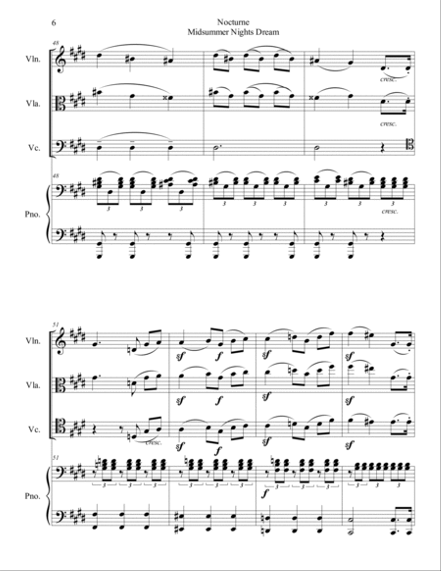 Felix Mendelssohn - Nocturne (from A Midsummer Night's Dream) arr. for piano quartet (score and part Piano Quartet scores gallery preview page 6