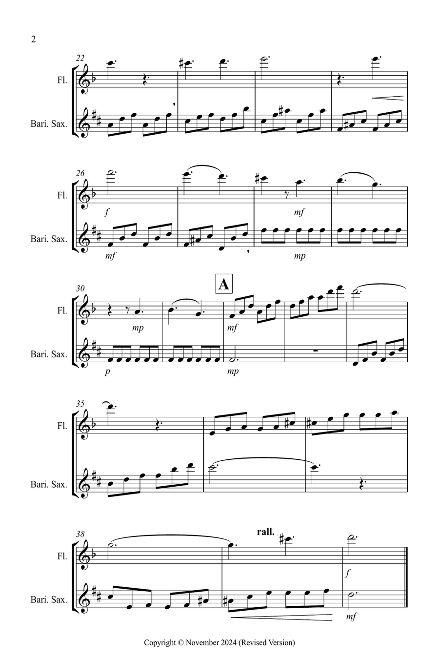 Moonlight Sonata for (1st movement) for Flute and Baritone Saxophone Duet Woodwind Duet scores gallery preview page 2