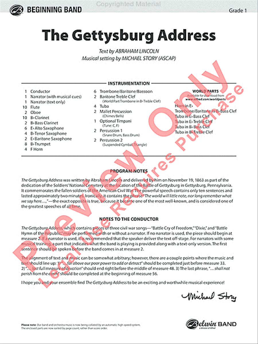 The Gettysburg Address Concert Band scores gallery preview page 2