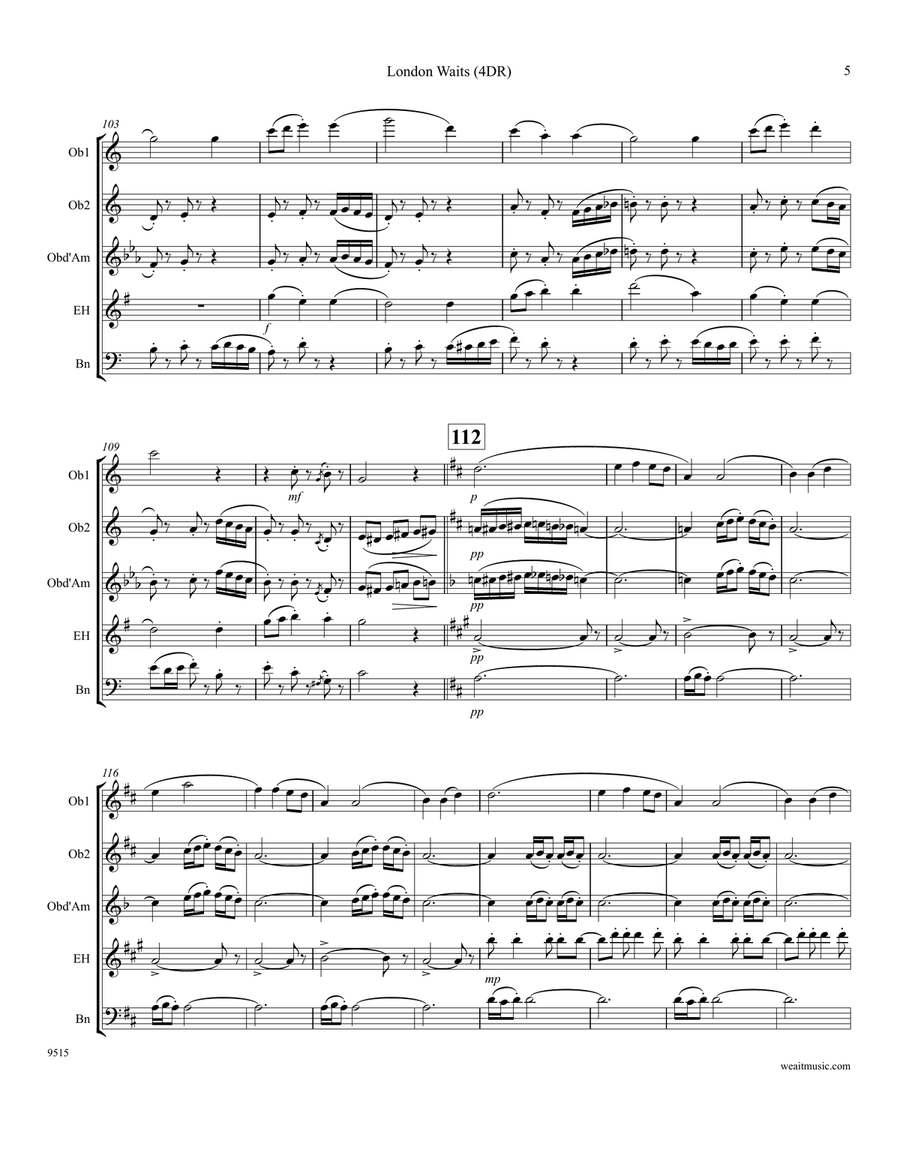London Waits for 4 double reeds (Past 3 O’Clock) (4’10) Woodwind Quartet scores gallery preview page 5