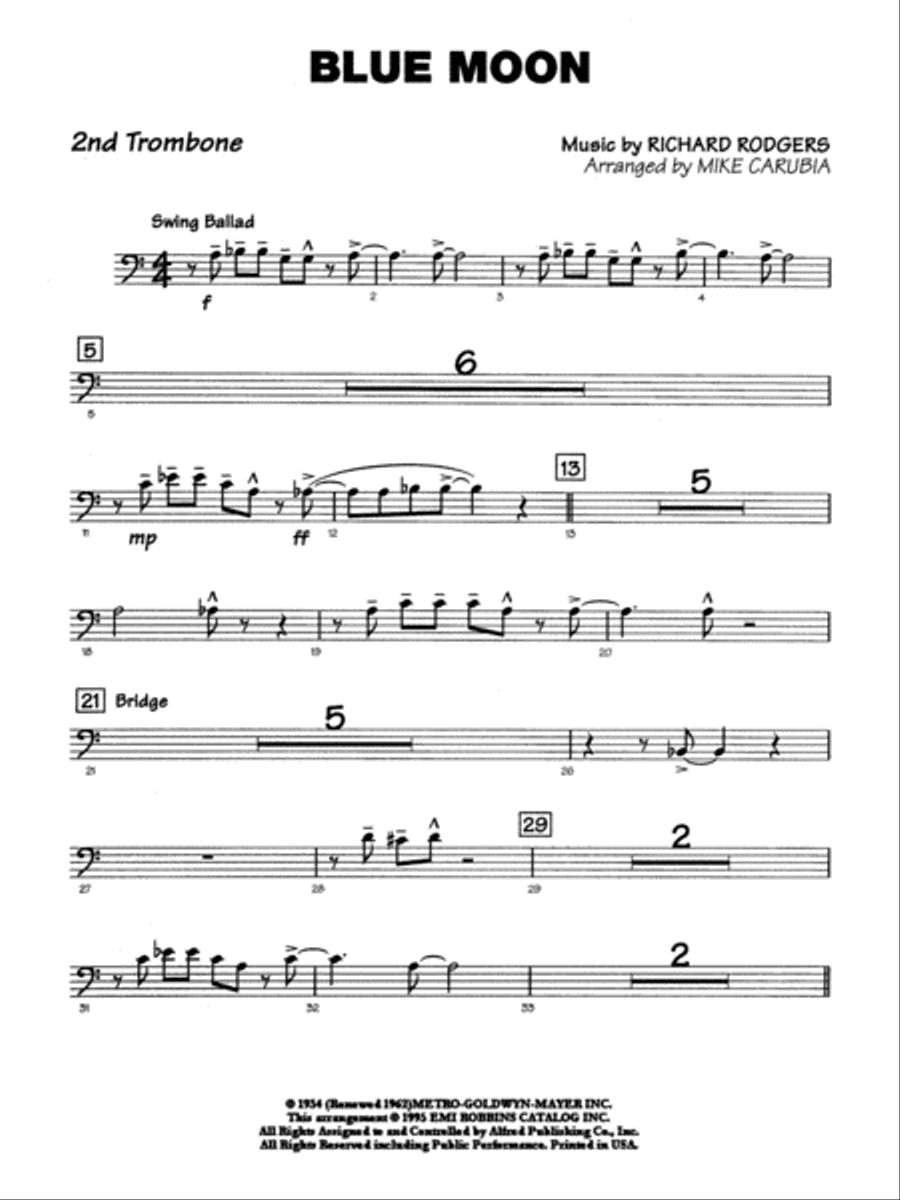 Blue Moon: 2nd Trombone Jazz Ensemble scores gallery preview page 1