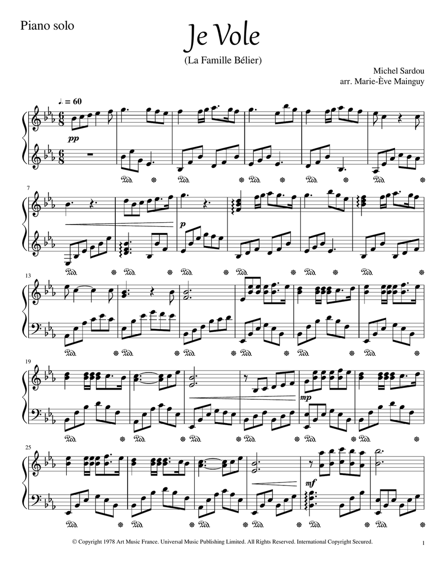 Je Vole Je Vole Piano Solo scores gallery preview page 1