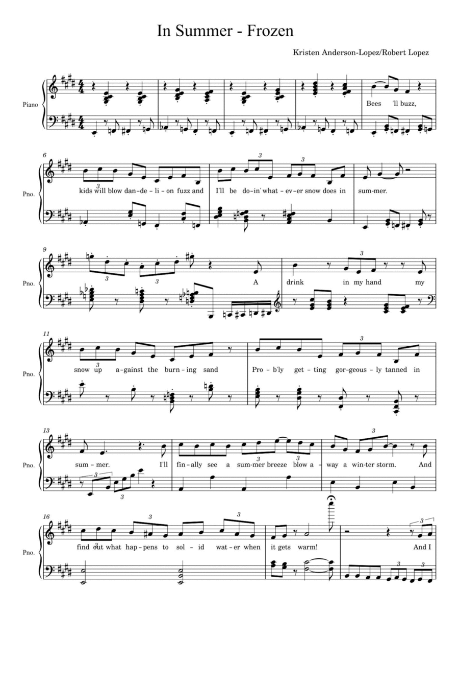 In Summer In Summer Piano Solo scores gallery preview page 1