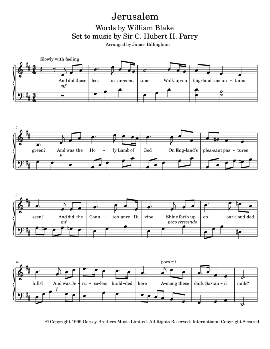 Jerusalem Easy Piano scores gallery preview page 1
