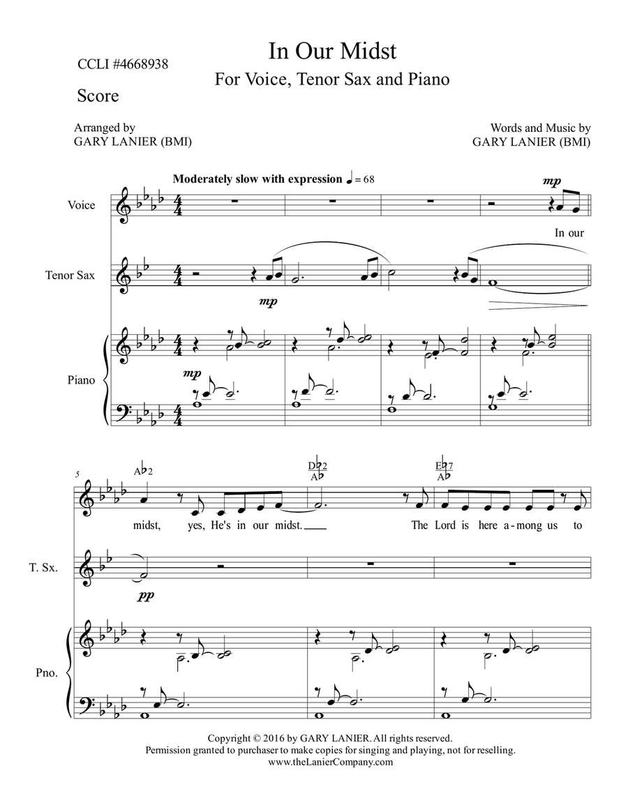 IN OUR MIDST WORSHIP SUITE (For Voice, Tenor Sax and Piano with Parts) Piano, Vocal scores gallery preview page 2