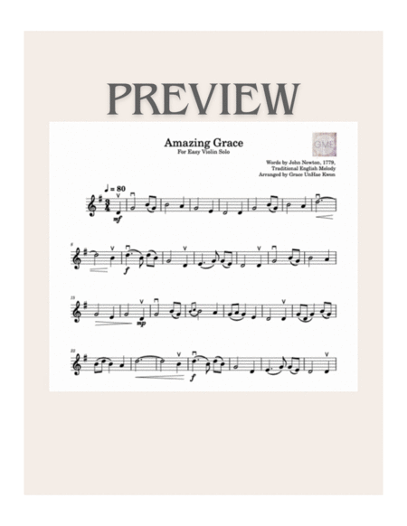 Amazing Grace for Solo Violin - Easy Level image number null