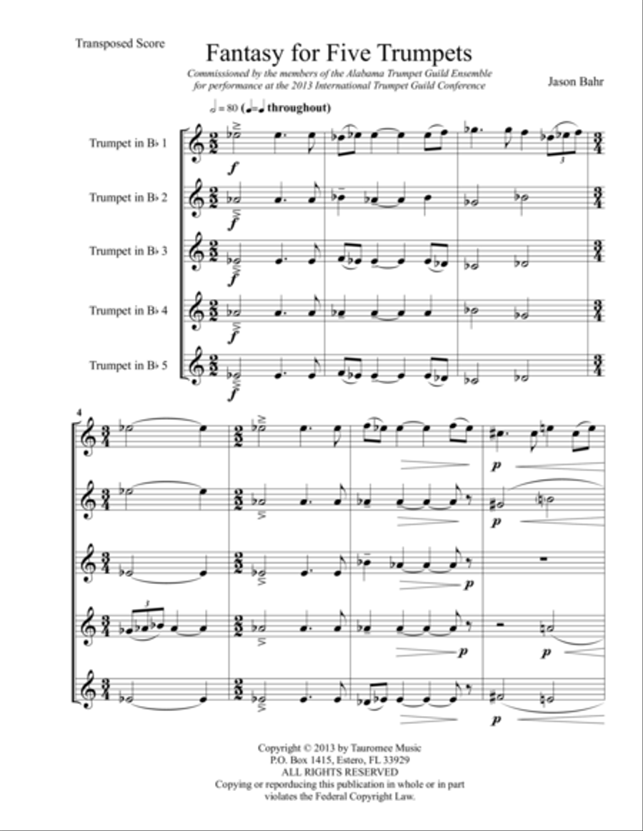 Fantasy for Five Trumpets Brass Ensemble scores gallery preview page 1