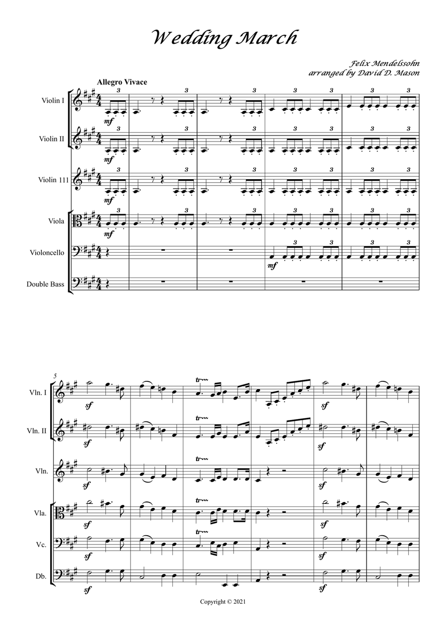 Wedding March by Mendelssohn String Orchestra scores gallery preview page 2