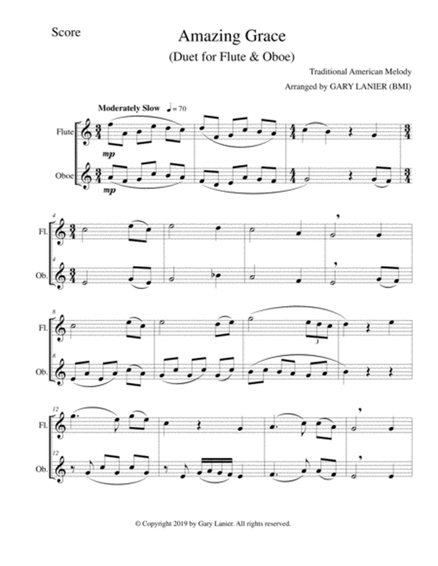 AMAZING GRACE (Duet - Flute & Oboe - Score & Parts included) image number null