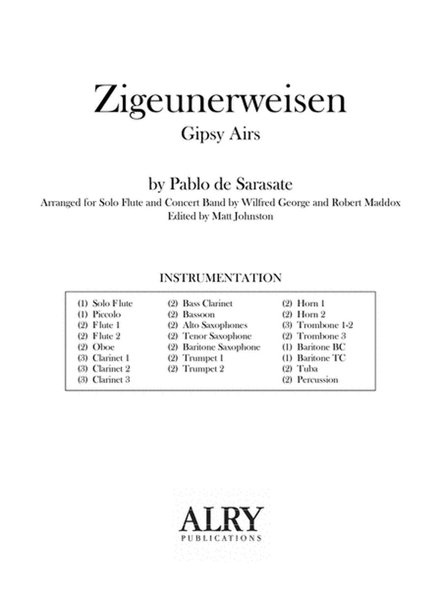 Zigeunerweisen for Solo Flute and Concert Band