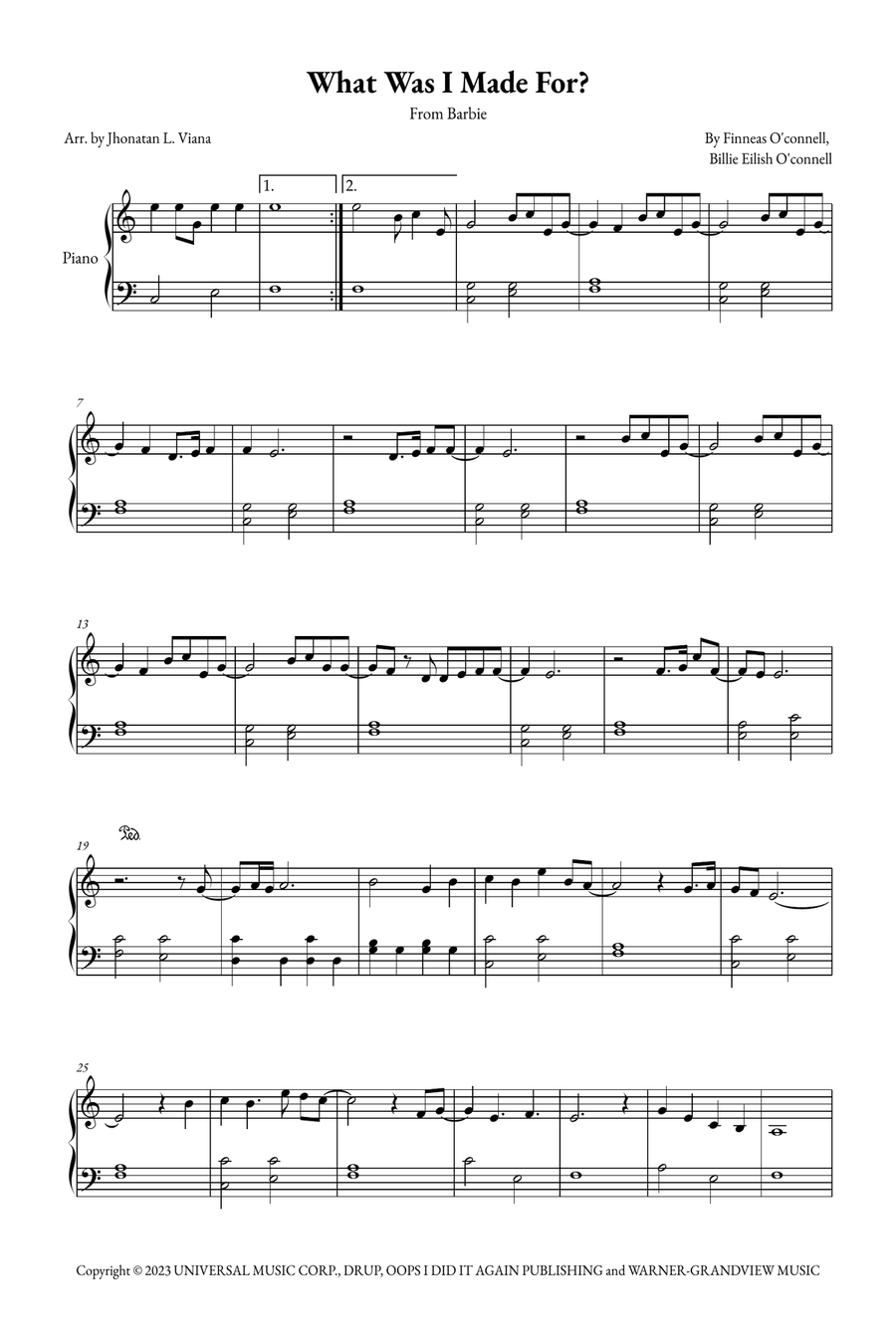 What Was I Made For? Easy Piano scores gallery preview page 1