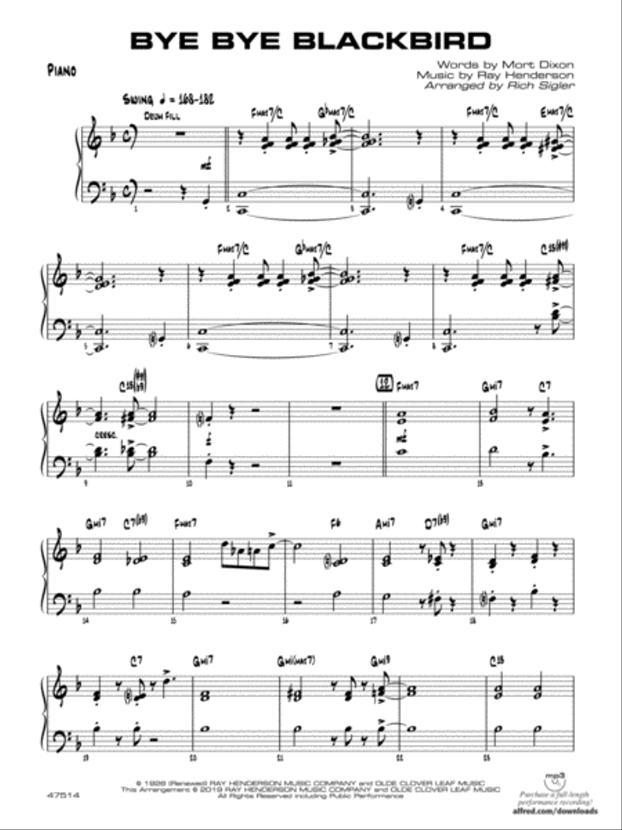 Bye Bye Blackbird: Piano Accompaniment Jazz Ensemble scores gallery preview page 1