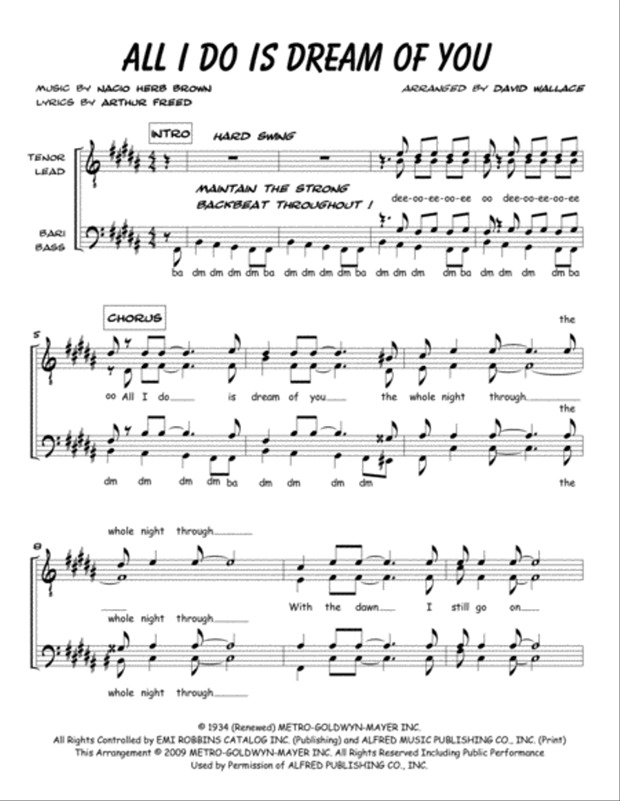 All I Do Is Dream Of You TTBB scores gallery preview page 1