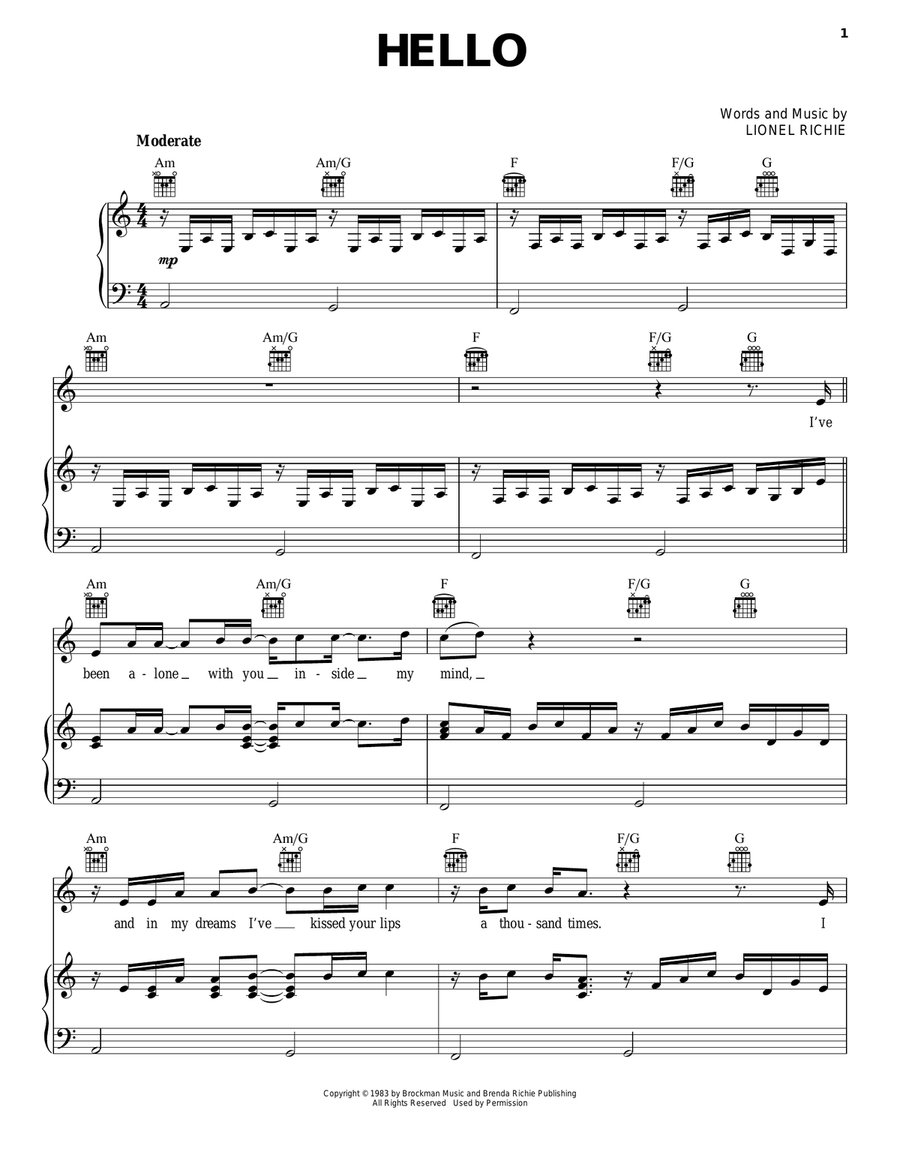 Hello Hello Piano, Vocal, Guitar scores gallery preview page 1