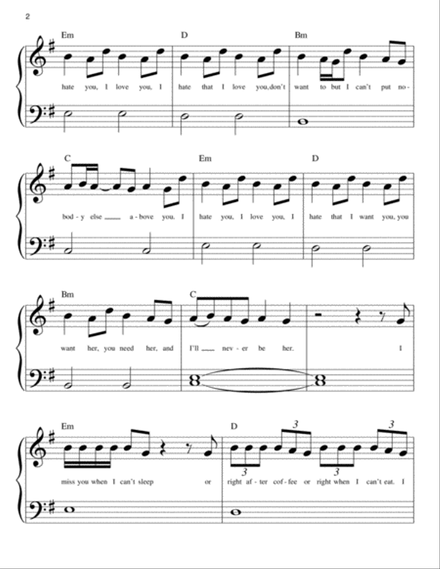 I Hate U, I Love U Easy Piano scores gallery preview page 2