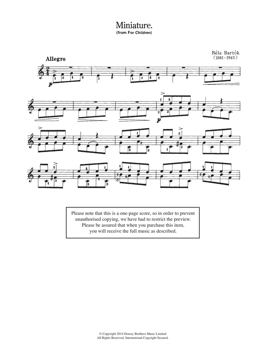 Miniature (From 'For Children') Acoustic Guitar scores gallery preview page 1