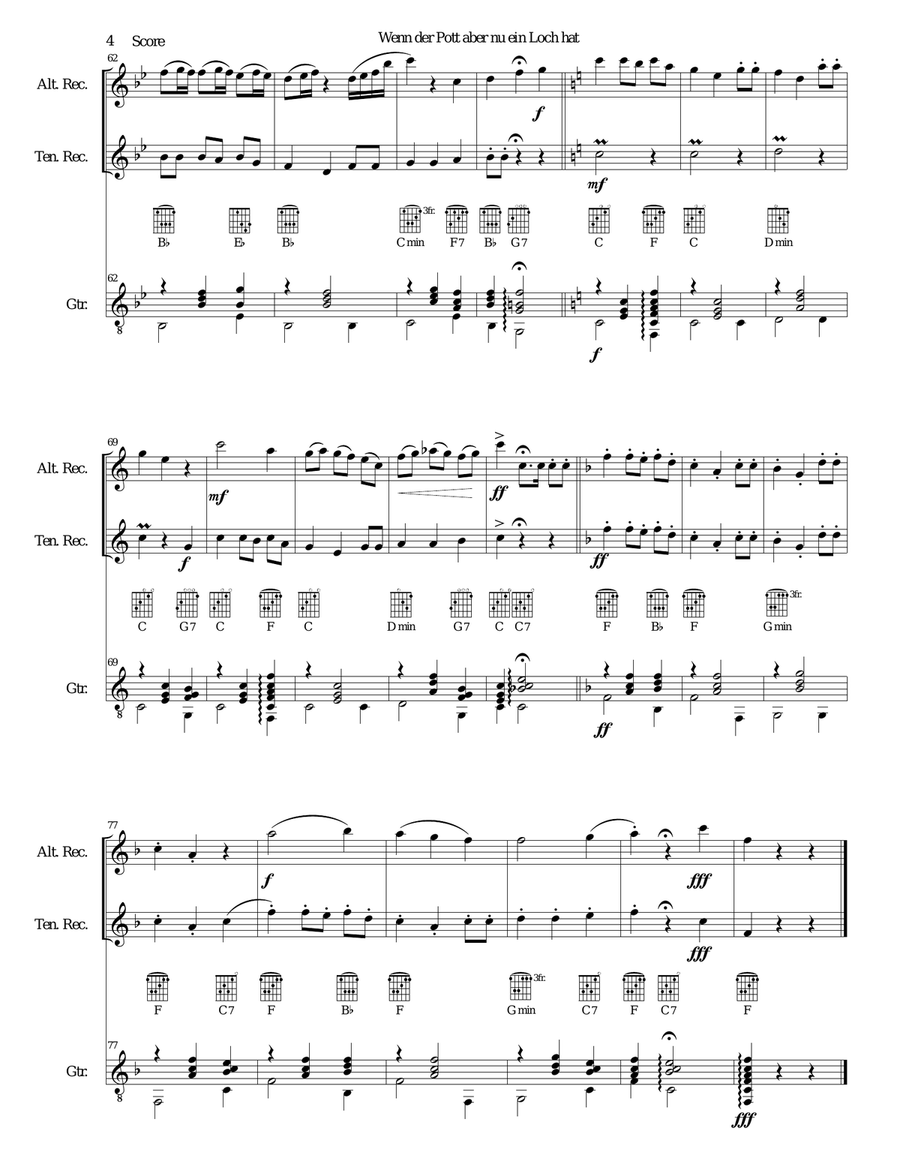 Wenn der Pott aber nu ein Loch hat (There's a hole in my bucket) alto and tenor recorders, guitar Small Ensemble scores gallery preview page 4