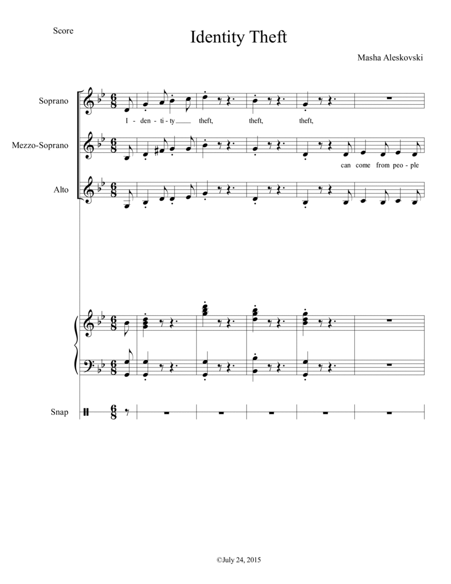 Identity Theft Piano, Vocal, Guitar scores gallery preview page 1