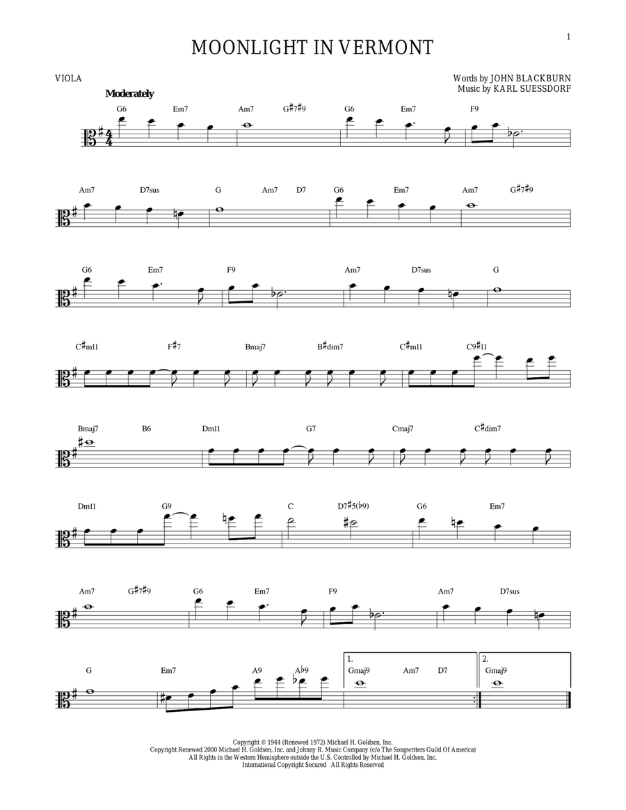 Moonlight In Vermont Viola Solo scores gallery preview page 1