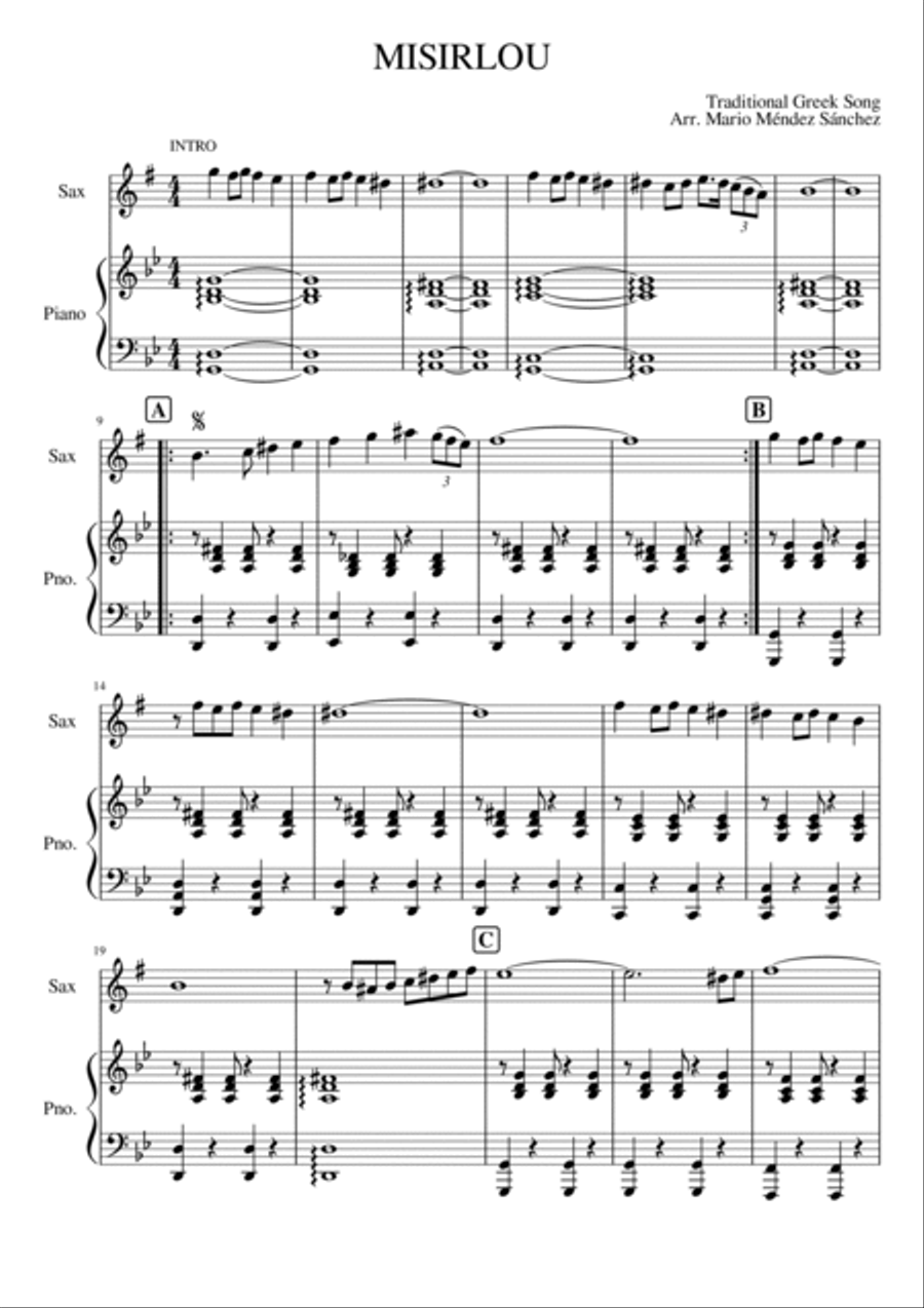 Misirlou - Traditional Greek Song, for Sax and Piano Alto Saxophone scores gallery preview page 3