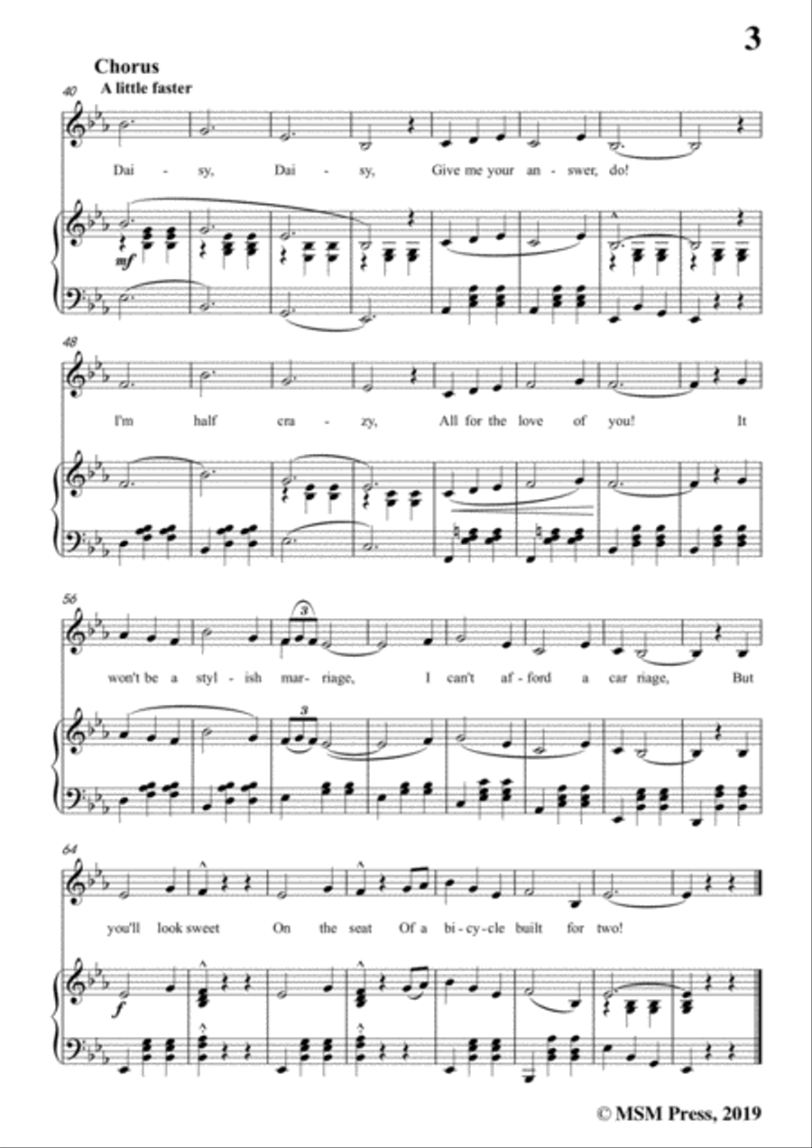 Henry Dacre-Daisy Bell,in E flat Major,for Voice and Piano Voice Solo scores gallery preview page 5