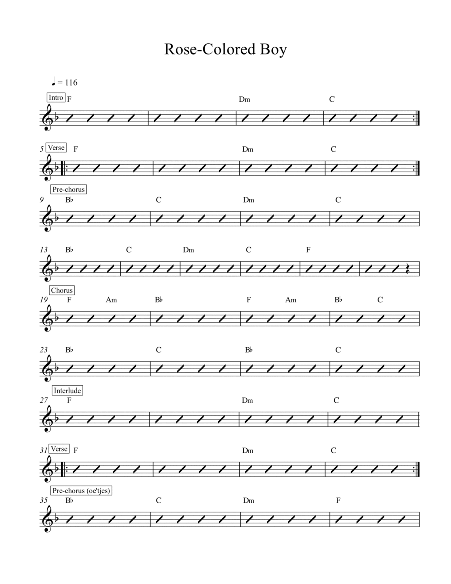 Rose-Colored Boy Rose-Colored Boy Easy Piano scores gallery preview page 1