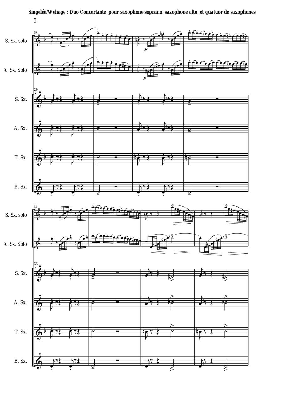 Jean-Baptiste Singelée Duo Concertante, Opus 55 arranged for soprano saxophone, alto saxophone and S Woodwind Quartet scores gallery preview page 6