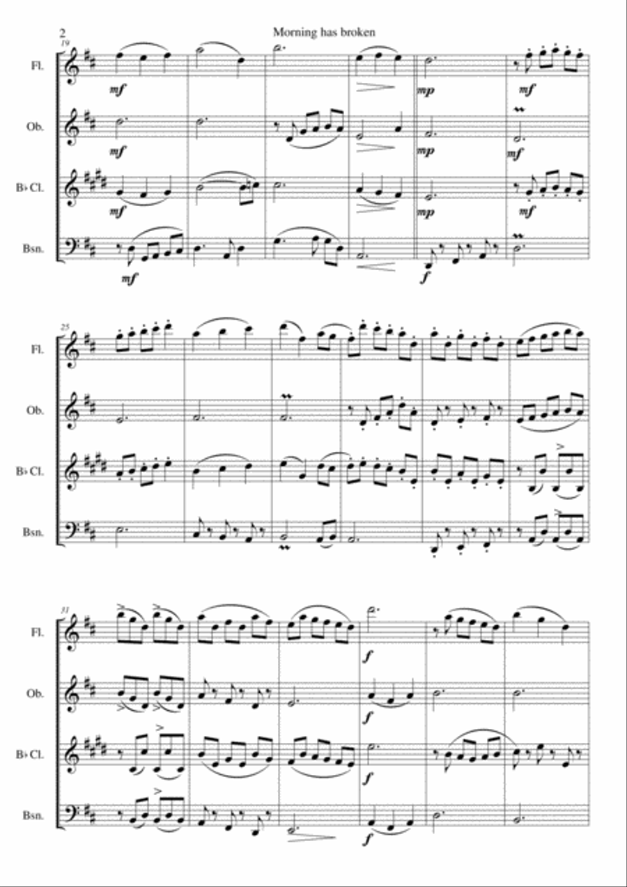 Variations on Morning has broken (Bunessan) for wind quartet Woodwind Quartet scores gallery preview page 2