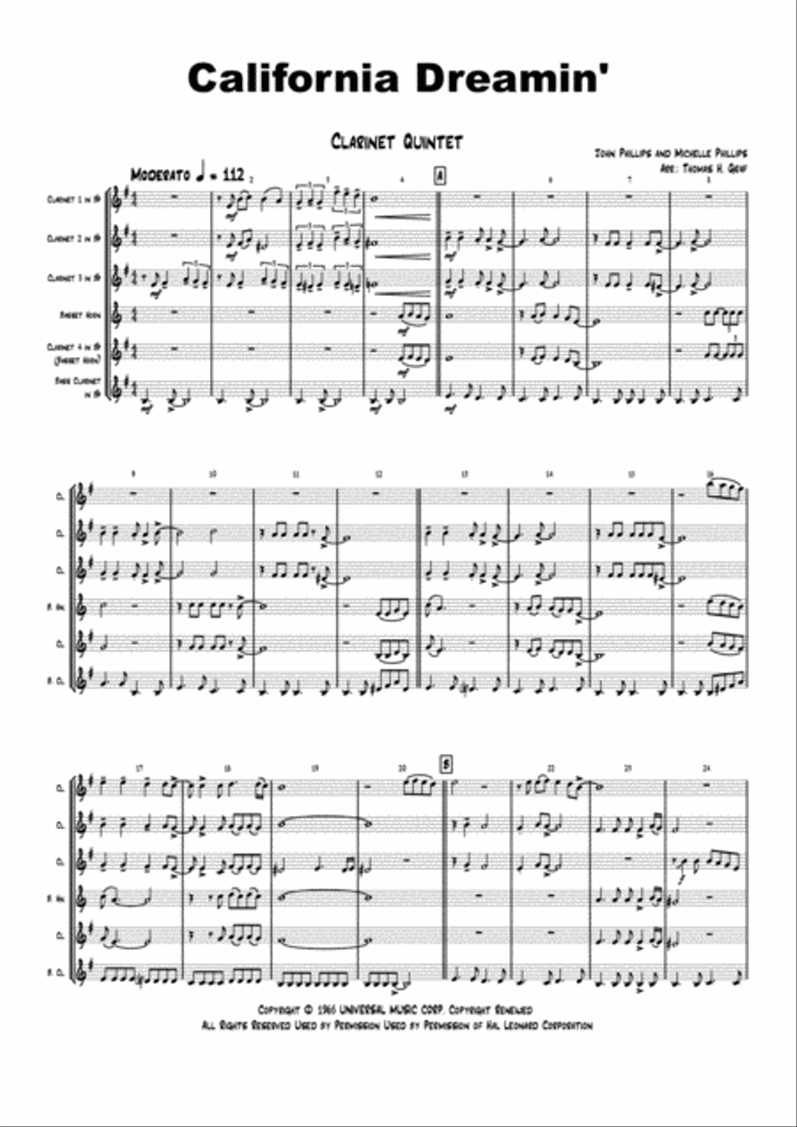 California Dreamin' Woodwind Ensemble scores gallery preview page 2
