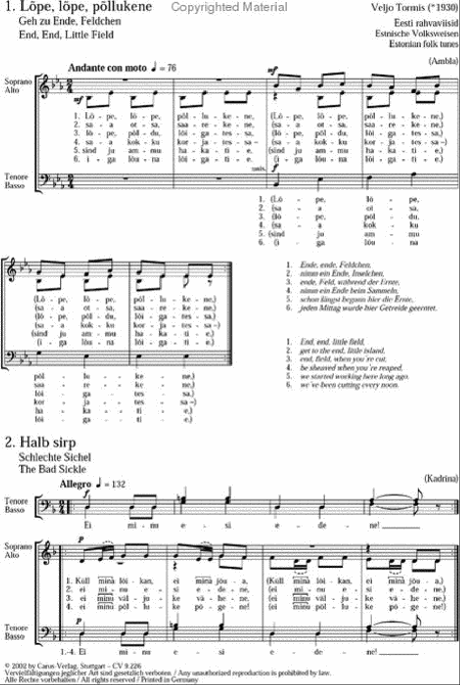 9 eesti loskulaulu Choir scores gallery preview page 2