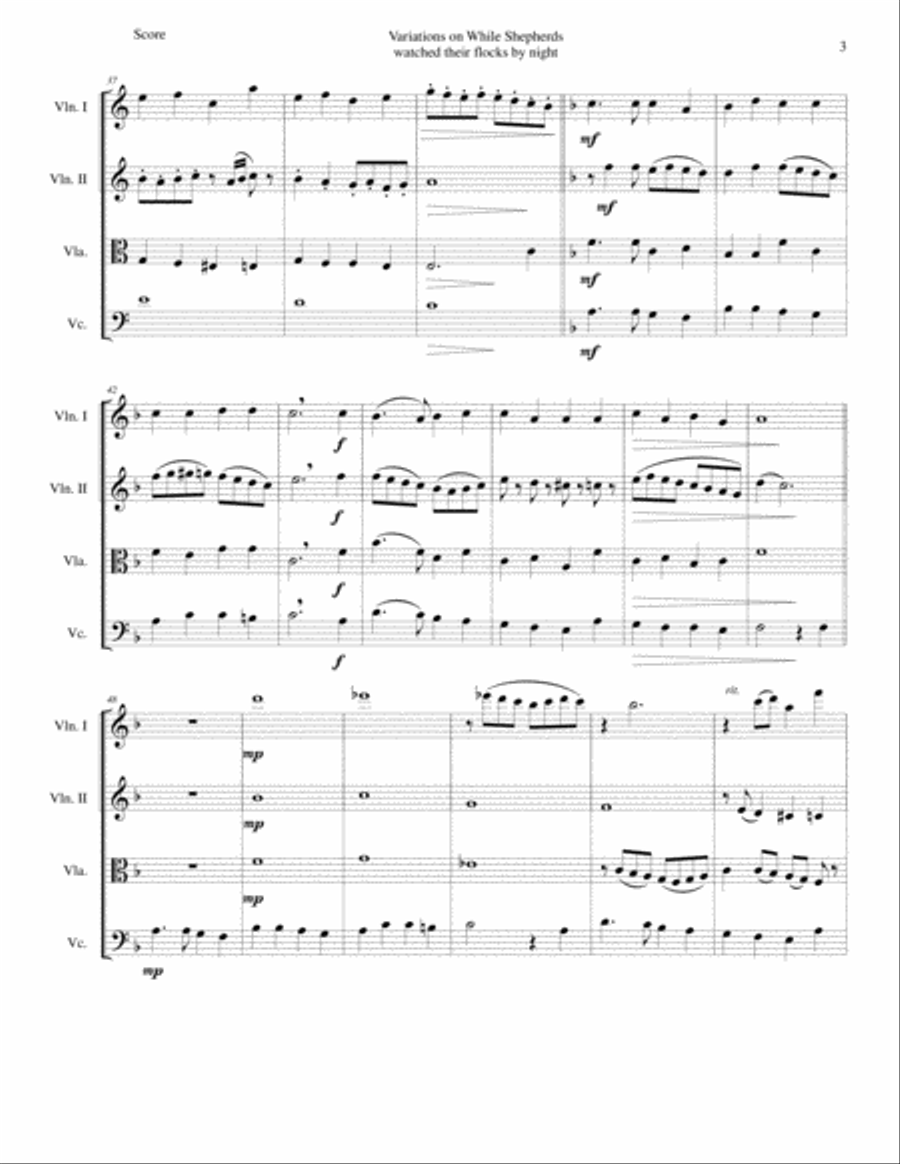 Variations on While shepherds watched their flocks by night for string quartet String Quartet scores gallery preview page 3