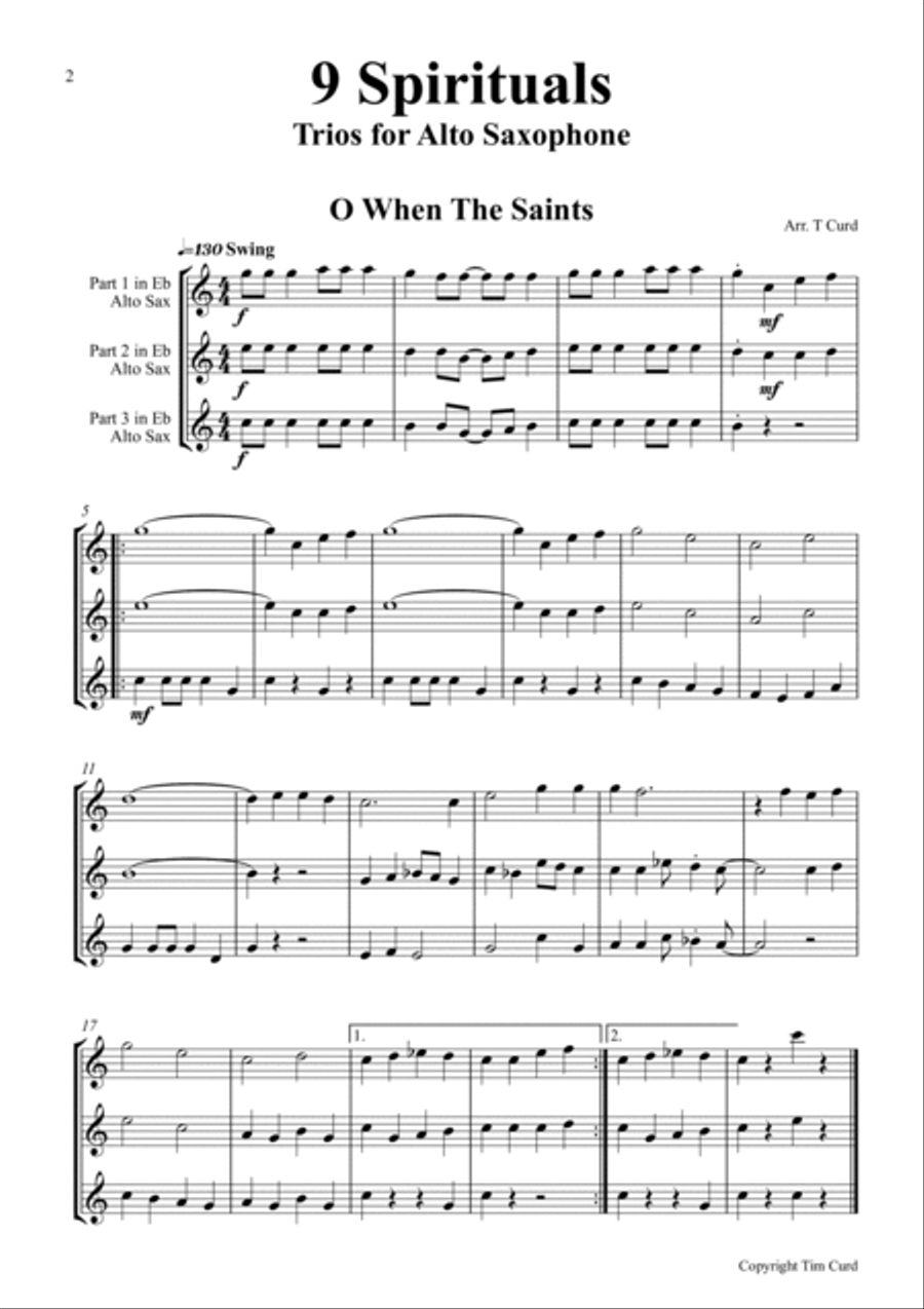 9 Spirituals, Trios For Alto Saxophone 9 Spirituals, Trios For Alto Saxophone Woodwind Trio scores gallery preview page 2