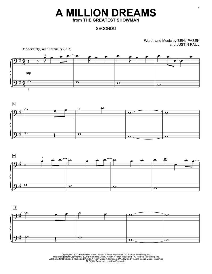 A Million Dreams (from The Greatest Showman) (arr. David Pearl) Piano Duet scores gallery preview page 1