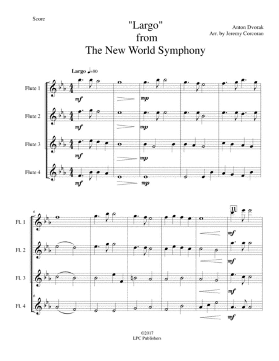 Largo from The New World Symphony for Flute Quartet Flute Quartet scores gallery preview page 2