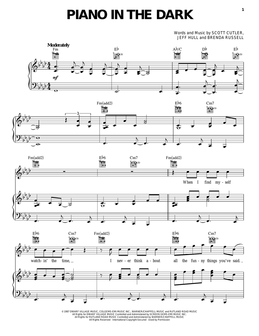 Piano In The Dark Piano, Vocal, Guitar scores gallery preview page 1