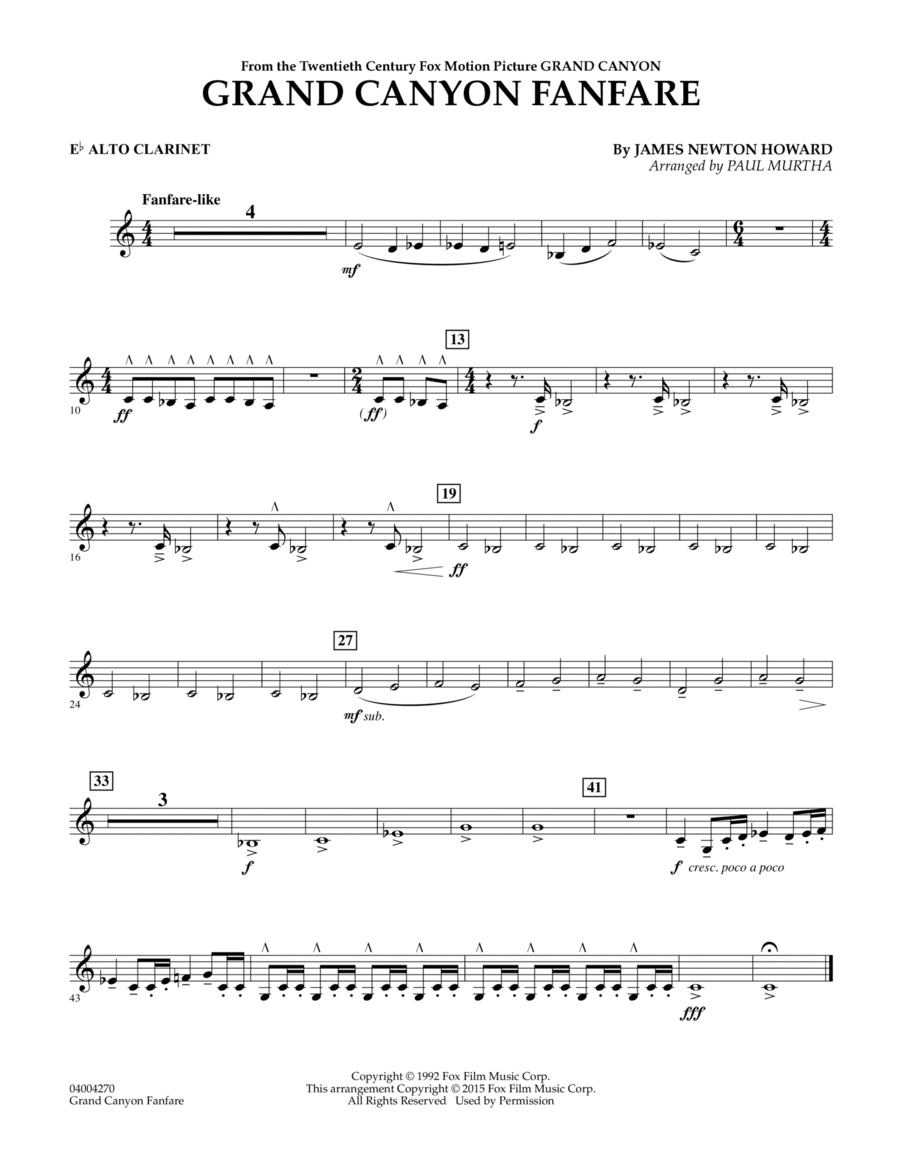Grand Canyon Fanfare - Eb Alto Clarinet Clarinet scores gallery preview page 1
