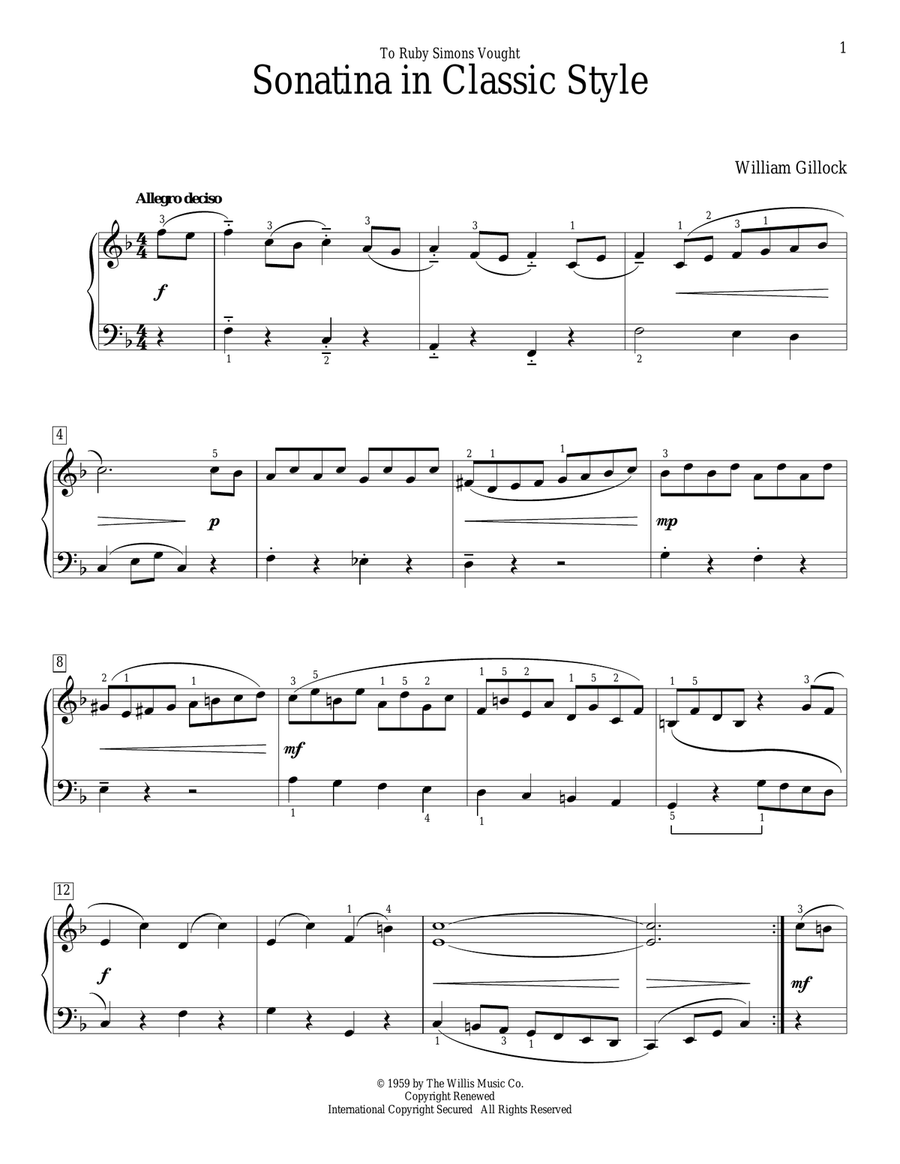 Sonatina In Classic Style Piano Method scores gallery preview page 1