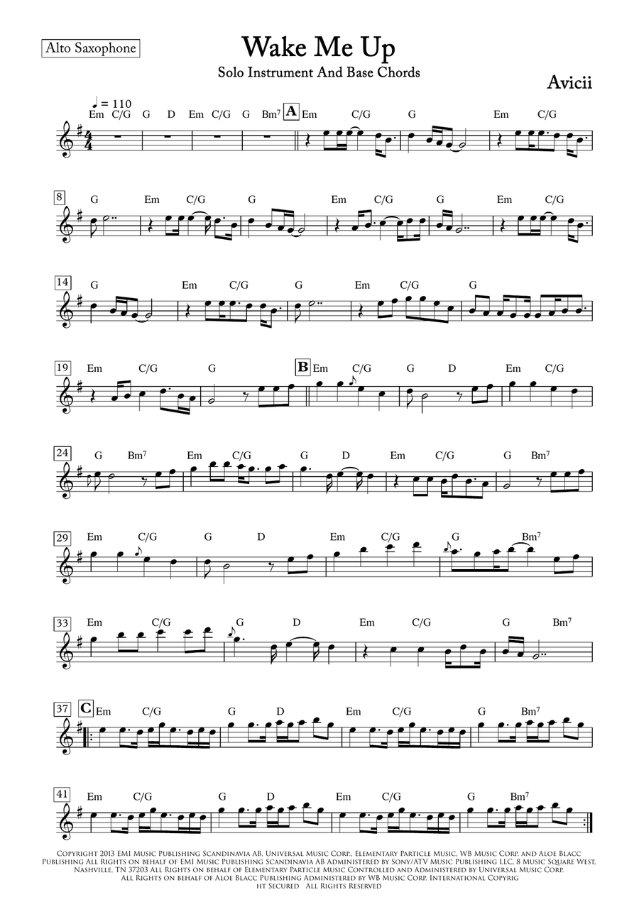 Wake Me Up Alto Saxophone scores gallery preview page 1