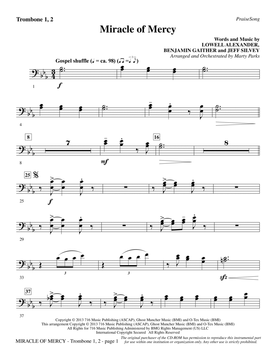 Miracle of Mercy - Trombone 1 & 2 Choir scores gallery preview page 1