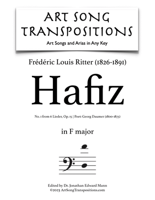 Book cover for RITTER: Hafiz, Op. 15 no. 1 (transposed to F major, bass clef)