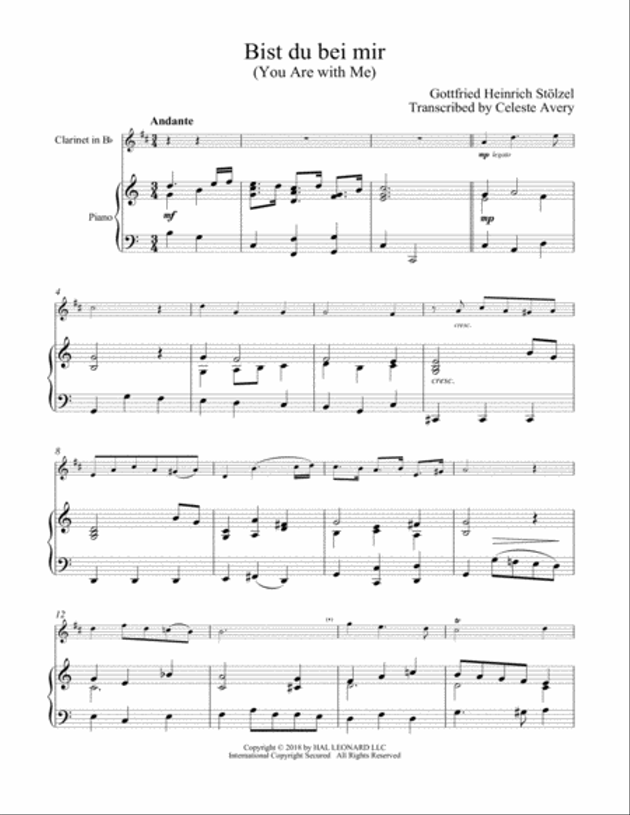 Bist du bei mir (You Are With Me) Clarinet Solo scores gallery preview page 1