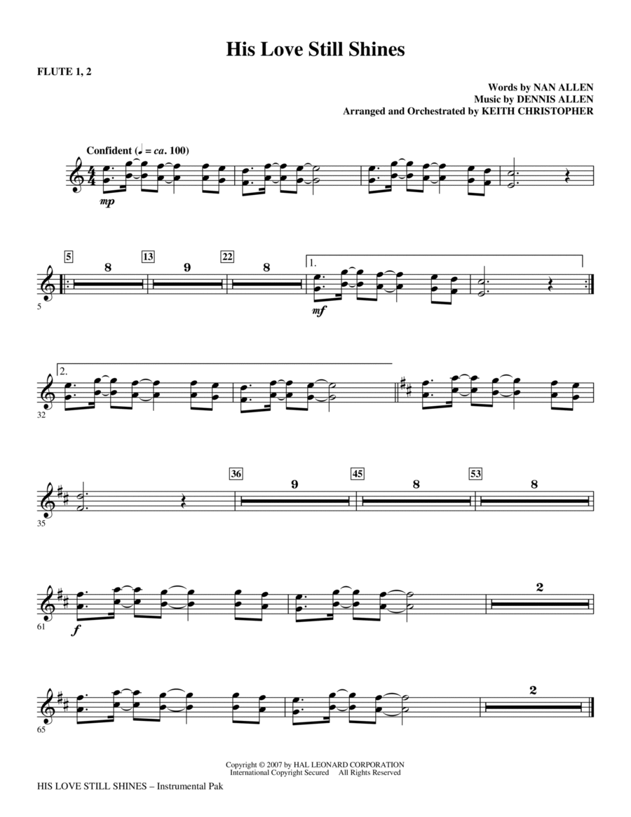 His Love Still Shines - Flute 1 & 2 Choir scores gallery preview page 1