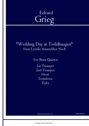 Book cover for "Wedding Day at Troldhaugen" from Lyriske Smastykker No.8 for Brass Quintet