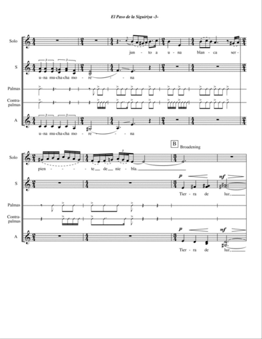 El Paso de la Siguiriya - SSAA, Mezzo Soloist, and rhythm clapping in Flamenco style SSAA scores gallery preview page 4