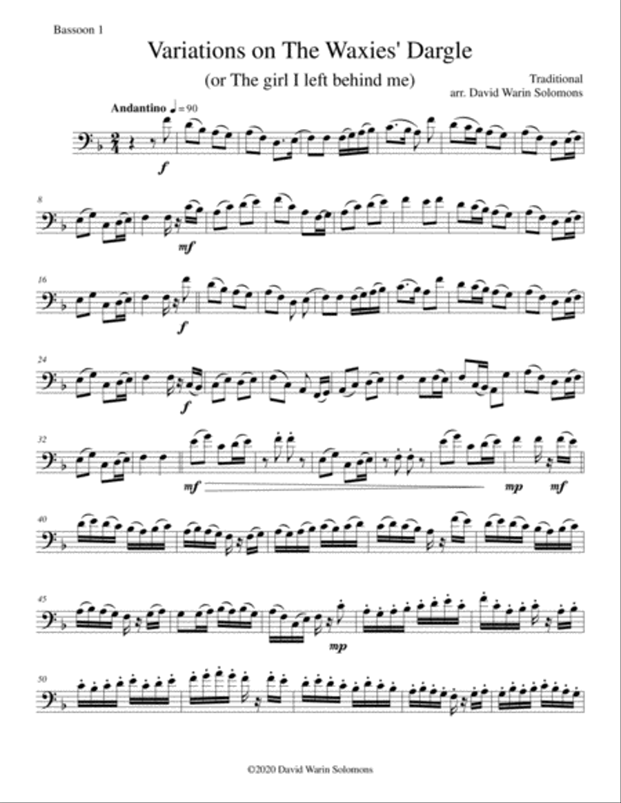 Variations on The Waxie's Dargle (or The girl I left behind me) for bassoon trio Woodwind Trio scores gallery preview page 4