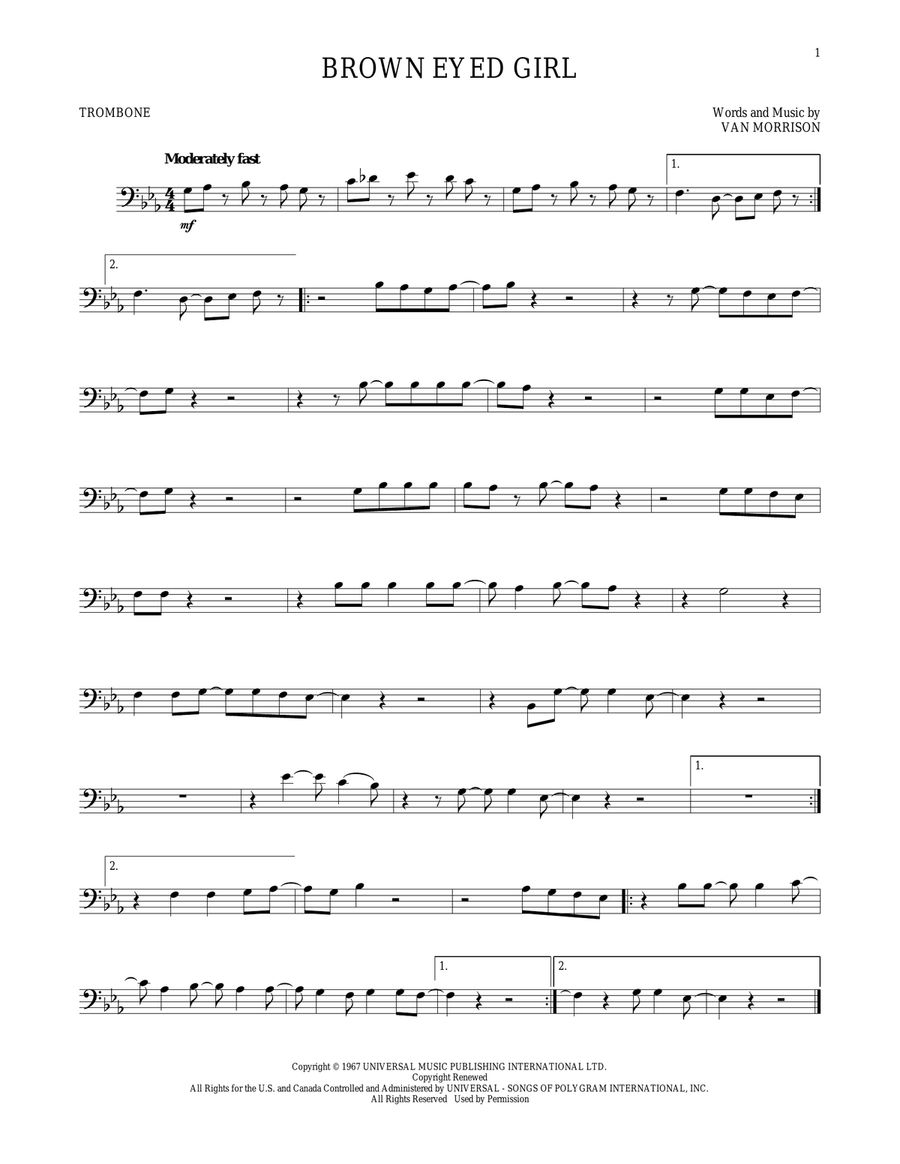 Brown Eyed Girl Trombone Solo scores gallery preview page 1